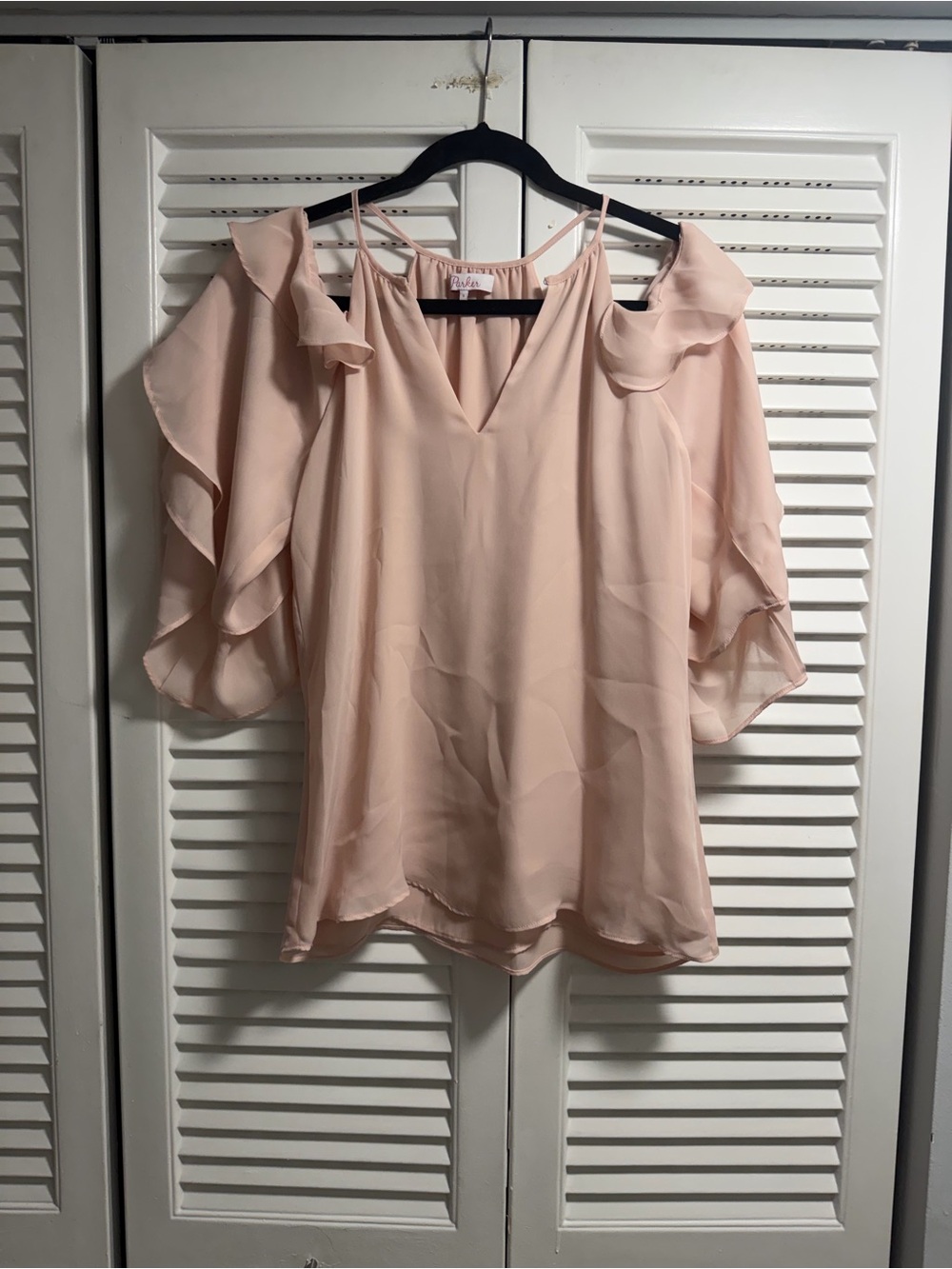 Parker Blush Cold-Shoulder Ruffle Blouse